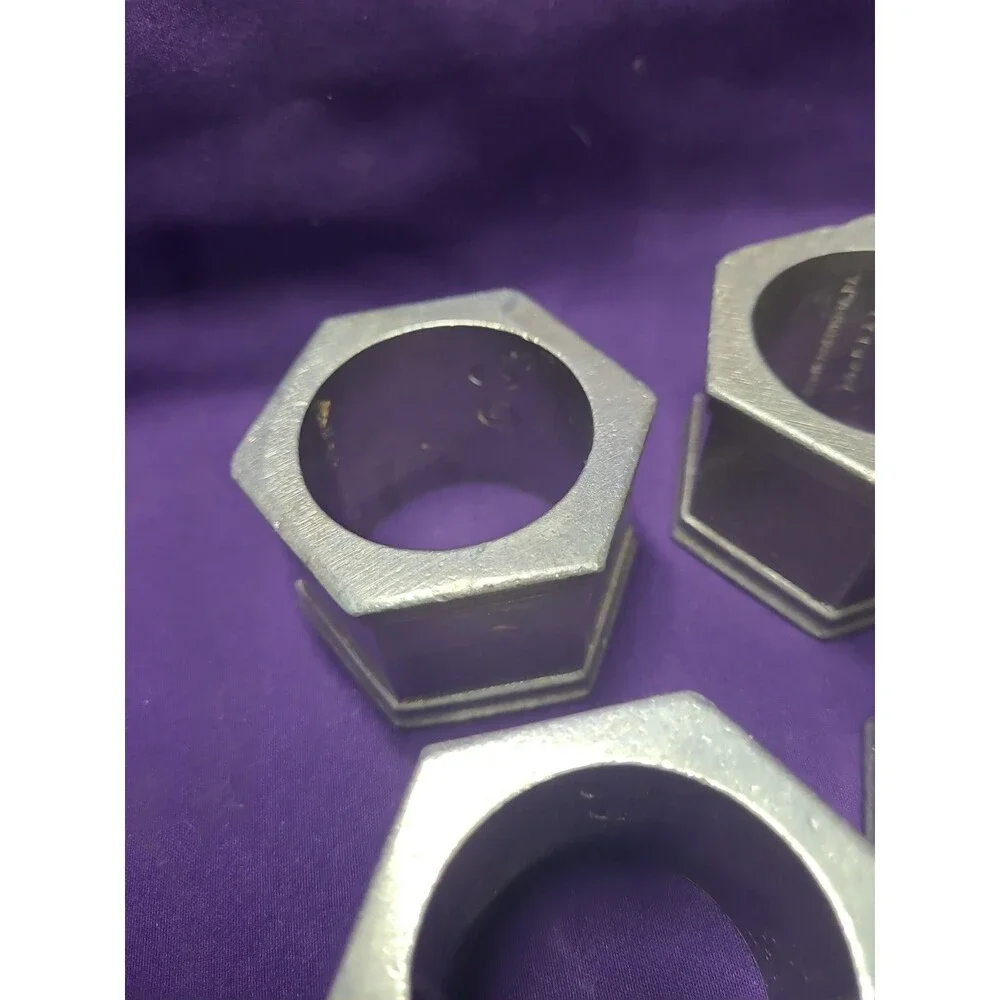 Vintage Wilton Armetale Columbia Pewter Hexagon Napkin Rings Set of 4 USA 1972